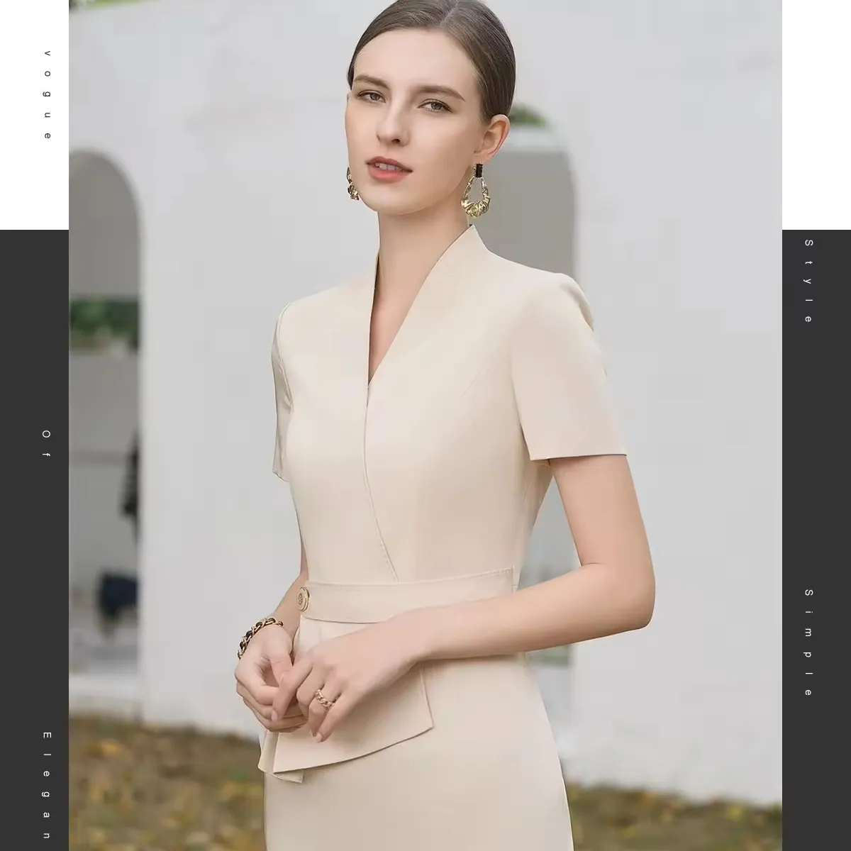 2024 Summer Women's one piece V-neck elegant dresses for lady single breasted women's blazer with pants