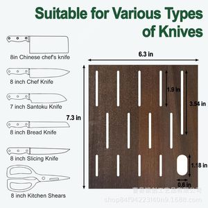 Wooden Knife <b>Block</b> 7Pcs <b>Acrylic</b> Base Desktop Storage Rack Kitchen Knife Organizer - Product Image 5