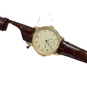 Montre mécanique classique pour homme, vintage, boîtier rond en or, bracelet en cuir de crocodile marron, petit second, sous-cadran, montre élégante - Product Image 2