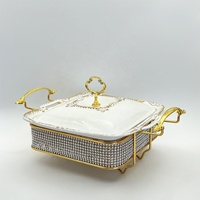 Hochwertiger Goldener Quadratischer 1,2L 1,8L Keramik-Chafing-Dish Servierschale Buffet-Speisenwärmer-Set für Restaurant Hochzeit Party