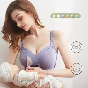 Wholesale Best Design Front Button Wire Free Comfortable Gather Nursing Bras Breathable Pregnant Women Striped Breastfeeding Bra