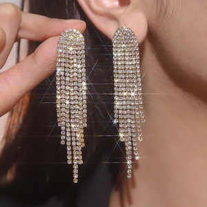 Boucles d'oreilles longues à pampilles en strass AB brillantes, élégantes boucles d'oreilles pendantes, boucles d'oreilles en cristal coloré de luxe pour cadeaux de fête - Product Image 6