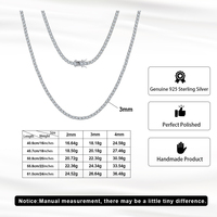 Rinntin MON01 Collier Moissanite Hip Hop Glaçé Premium en Argent Sterling 925, Chaîne Tennis Moissanite Taille Glaçée 2mm 3mm 4mm