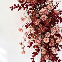 Arche de fleurs artificielles bordeaux et orange, décor modulaire pour cérémonie de mariage, décoration d'automne avec dahlias et roses