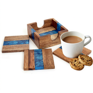 Classic Resin Decorative Solid Wood Eco-Friendly Square Tea <b>Coasters</b> Custom Mats & Pads with Insulation Feature Wooden <b>Coaster</b> - Product Image 1