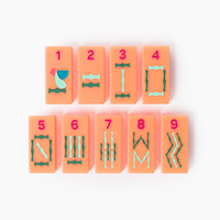 Jeu de tuiles de mahjong américain classique en acrylique à quatre couches, couleur orange corail, avec motifs personnalisés, pour cadeaux en gros et détaillants de jeux
