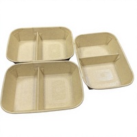 Boîtes rectangulaires jetables en kraft à 2 compartiments de qualité alimentaire, vaisselle gaufrée, bols à salade à emporter, assiettes et bols en papier