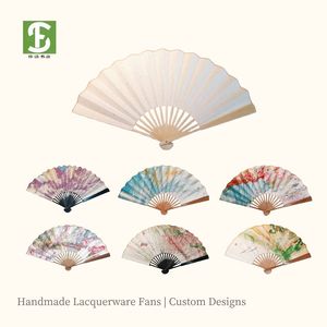 Chinese Oriental Folding Fan - Exquisite Hand-Painted Calligraphy and Lacquerware Art