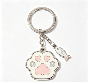 Porte-clés en métal en forme de patte de chat émaillée, pendentif de dessin animé argenté, accessoire cadeau - Product Image 4
