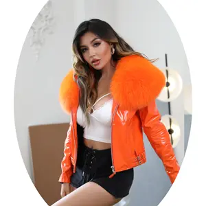 Wholesale Genuine Top Quality Lambskin Jacket Latest Design Orange Green Women Silm Biker Leather Jacket