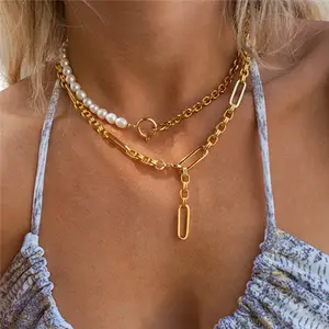2023 più nuovo cubano catena in acciaio inossidabile collana di perle gioielli moda donna regalo di alta qualità all'ingrosso