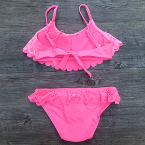 High quality solid color kids swimwear hollow ruffles <strong>little</strong> <strong>girls</strong> set bikini <strong>thong</strong> - Product Image 4