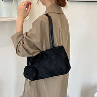 Sac à bandoulière en daim pour femmes, sac à main de couleur unie avec fermeture éclair, sac à main à deux sangles avec mini pochette pour la vie quotidienne