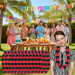Collane di Fiori per Feste a Tema Racing, 30 Pezzi, Nero Rosso Bianco, Collane Tropicali in Seta, Decorazioni per Luau Hawaiano, Accessori per Feste per Adulti - Product Image 2