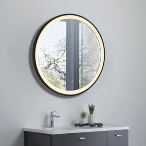สีดำรอบห้องน้ำแขวนผนังกระจกกรอบโลหะที่ทันสมัยผนังกระจกสำหรับบ้าน
