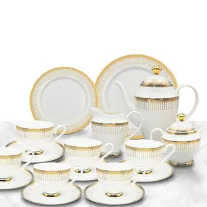 24K embossed Gold rims coffee set cup&saucer set golden dinner plate hotel wedding use