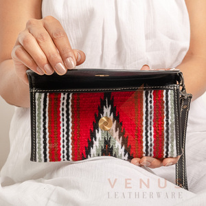 High Quality Women's Genuine Leather Purse Wallet Fashionable <b>Long</b> Design Clutch <b>Bag</b> with Open Closure and Decorative Feathers - Product Image 5