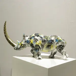 Modern Home Decor Rhino Resin Rhinoceros Ornament Creative Art Minature-Polyresin Figurines House Decoration Rhinoceros Statu