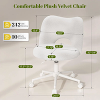 Chaise de bureau pivotante moderne en velours Teddy, dossier creux, cadre blanc, pour la maison, le bureau, la chambre des filles, la coiffeuse