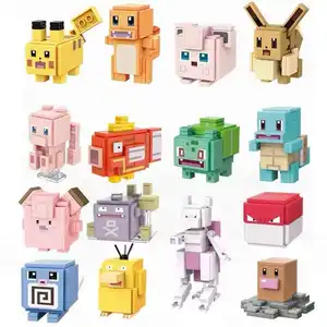8PCS Set Hot Sale Mini Poke-mon Building Blocks Blind Box Cartoon Anime Action Pika-chu Psy-duck Mini Bricks Figure Model