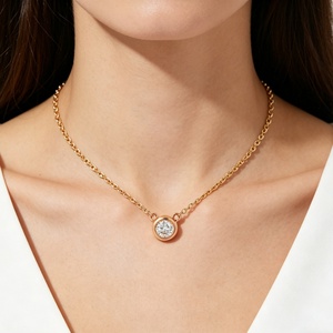 IGI Certified Round Bezel Setting Lab Grown Diamond 10k 14k 18k Gold <b>Necklace</b> Mens <b>Necklaces</b> Women <b>Necklace</b> - Product Image 3
