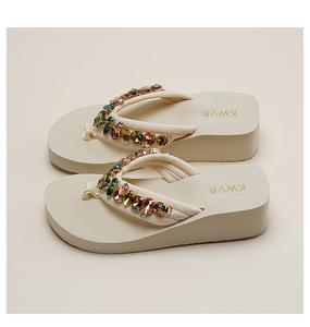 Sandalias de Plataforma con Pedrería para Mujer, Estilo Verano, Nuevas, con Tacón de Cuña, Antideslizantes, para Playa - Product Image 4