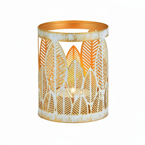 ขาตั้งไฟโลหะ10x13ซม. สุดหรูพร้อมลวดลายใบไม้สีทองคุณภาพดีสำหรับชาและเทียนของตกแต่งบ้าน - Product Image 1