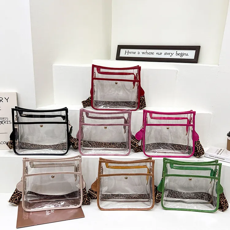 Fashion Leopard Strap Crossbody Bags Purses Transparent Messenger Shoulder Bag Casual Pvc Clear Women Stadium Jelly Handbag