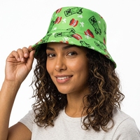 Casquette Bob Personnalisée avec Impression Pixel Art Vert Néon Motif Gamer Été Unisexe Streetwear Vente en Gros Logo Brodé