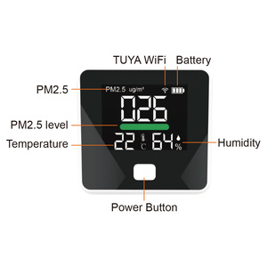 Détecteur de qualité de l'air de bureau avec écran LED, batterie rechargeable 1000 mAh, moniteur de poussière PM2.5, ventilateur intégré, application Tuya Wifi, OEM - Product Image 1