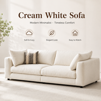 Canapé Crème au Design Intemporel, Coussins Moelleux, Confort Élégant, Style Maison Chaleureuse, Mobilier de Salon en Peluche Boxy