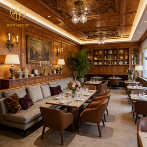 Tavolo Vintage in Legno Massello di Alta Qualità e Sedia in Pelle, Divano a U Imbottito, Arredamento per Caffè, Hotel e Ristoranti - Product Image 2