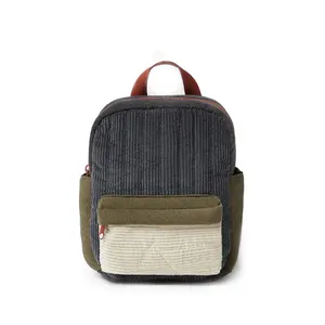 Fashion kids vintage style corduroy backpack children soft daily toy carry bag striped cord school bag for boy girls