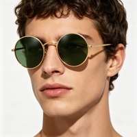 Lunettes de soleil polarisées personnalisées Hip-Hop Punk pour hommes, monture ronde vintage rétro en métal doré, protection ultraviolette