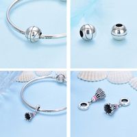 Breloques en argent véritable S925 pour équipement de sport, football, basketball, badminton, pour bracelet, collier, accessoires de bijoux DIY