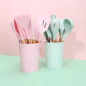 Hot Sale 11 Pcs +Barrel Food Grade <b>Silicone</b> Kitchen Accessories Tool Heat Resistance <b>Baking</b> Cookware Wooden Cooking Utensils Set - Product Image 5