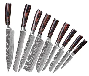 महाराज स्टेनलेस स्टील गैर छड़ी रसोई दमिश्क रंगीन चाकू सेट