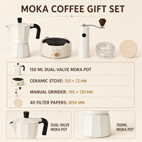 Coffret cadeau de café Moka à double valve de 150 ml avec moulin à café manuel et réchaud électrique en céramique
