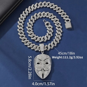 Collar con Colgante de Aleación de Guy Fawkes de V for Vendetta, Estilo Hip-Hop de Halloween, Cadena Cubana para Hombres y Niños - Product Image 2