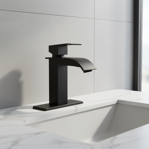 Robinet de salle de bain contemporain à poignée unique, bec cascade, laiton poli, montage au sol, 1 trou, valve en céramique - Product Image 2