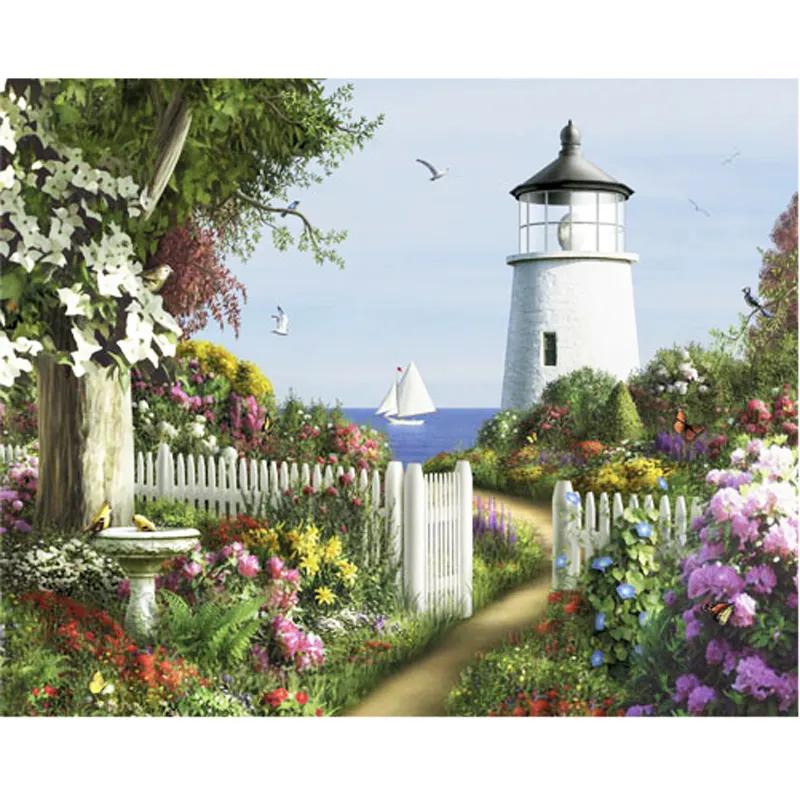 Landschafts malerei 5d Diy Diamant malerei Benutzer definierte AB Full Drill Sea Shore Leuchtturm Garten Mosaik Leinwand Malerei Wand kunst
