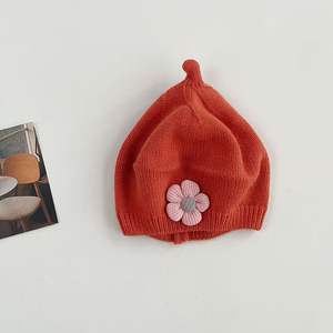 Bonnet chaud d'automne-hiver pour petite fille, bonnet en <span class=keywords><strong>tricot</strong></span> d'artiste peintre français avec accent floral, béret en <span class=keywords><strong>tricot</strong></span> pour bébé - Product Image 6