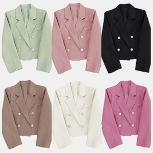 Nouveauté élégante, couleur unie, bouton doré, style court, col en V, mode féminine - Product Image 2