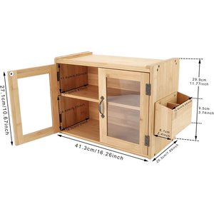 Boîte à pain double couche en bambou et bois Xingzhu avec porte en verre 41,3 cm, support de rangement de cuisine pour couteaux, fourchettes et ustensiles - Product Image 1