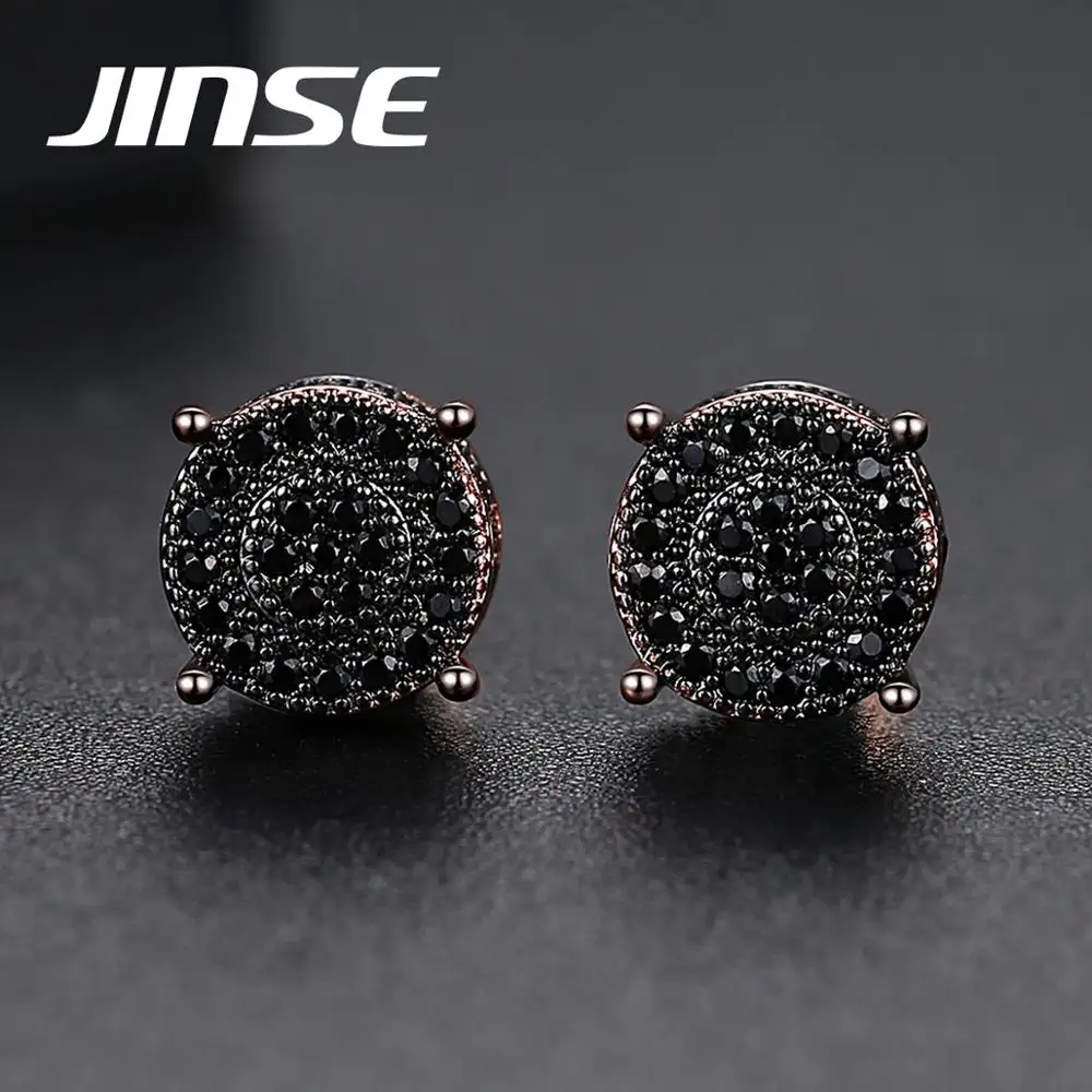 JINSE Anting-Anting Punk Pria Wanita, Perhiasan Hip Hop Minimalis Zirkonia Kubik CZ Hitam Klasik