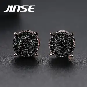 JINSE Minimalist Punk Men Women Earrings Classic Black CZ Cubic Zirconia Earrings Hip Hop Jewelry