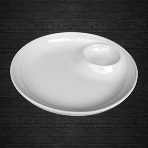 Plateau de service moderne en porcelaine <span class=keywords><strong>blanche</strong></span> avec bol à sauce intégré, assiette à apéritif en céramique, plateau à chips et à sauce, compatible <span class=keywords><strong>micro</strong></span>-ondes - Product Image 5
