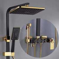 Système de Douche Carré Best-Seller Senducs, Robinet Mélangeur Baignoire Noir et Or, Robinet de Salle de Bain Chaud Froid, Ensemble de Douche Thermostatique