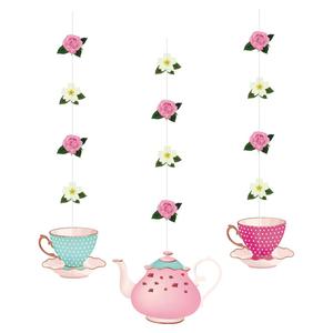 Suministros impresos para fiesta de té de la tarde, conjunto de decoraciones colgantes Vintage de té Floral - Product Image 3