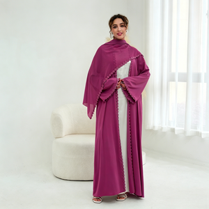 Abaya Loriya 2026 in Tessuto Nida con Pizzo Floreale, Abbigliamento Islamico per Donne, Abaya Aperta, Vestito Musulmano Femminile, <span class=keywords><strong>Cardigan</strong></span> Abaya con Hijab - Product Image 6
